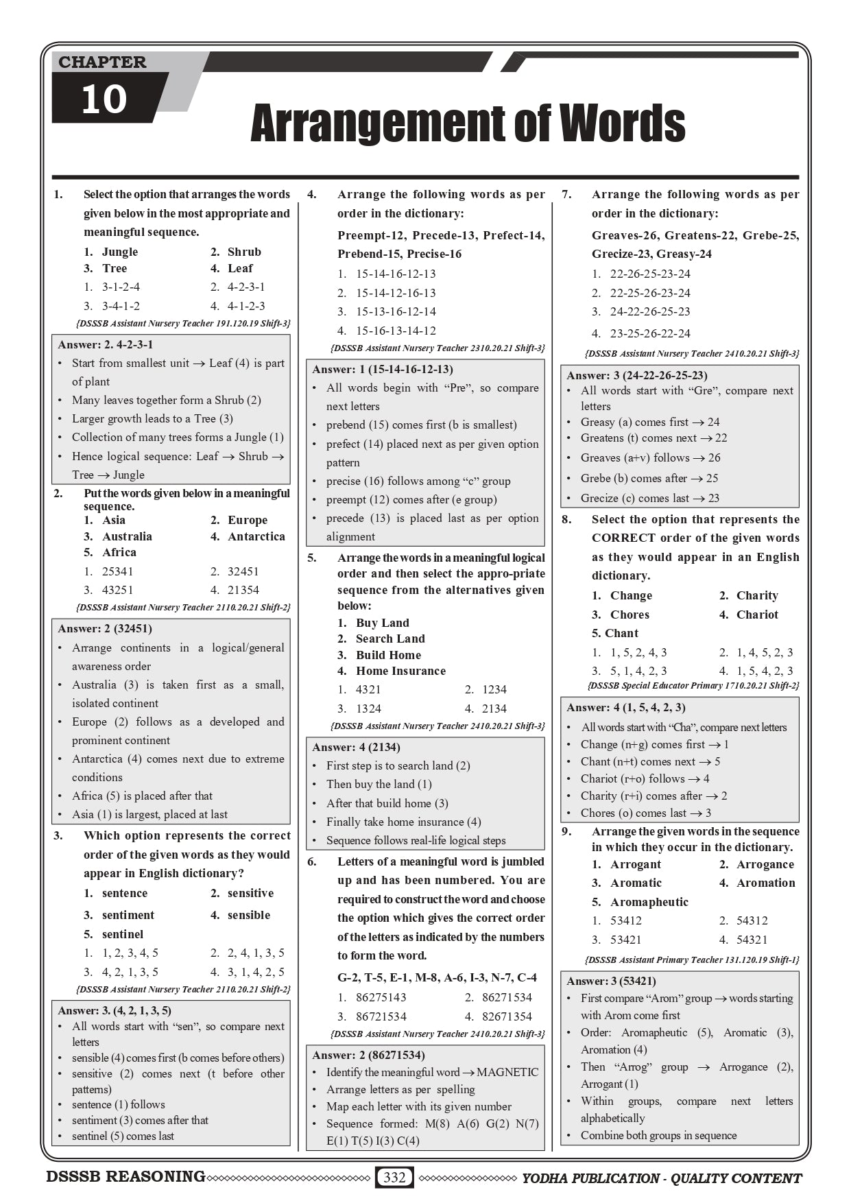 DSSSB REASONING PYQ