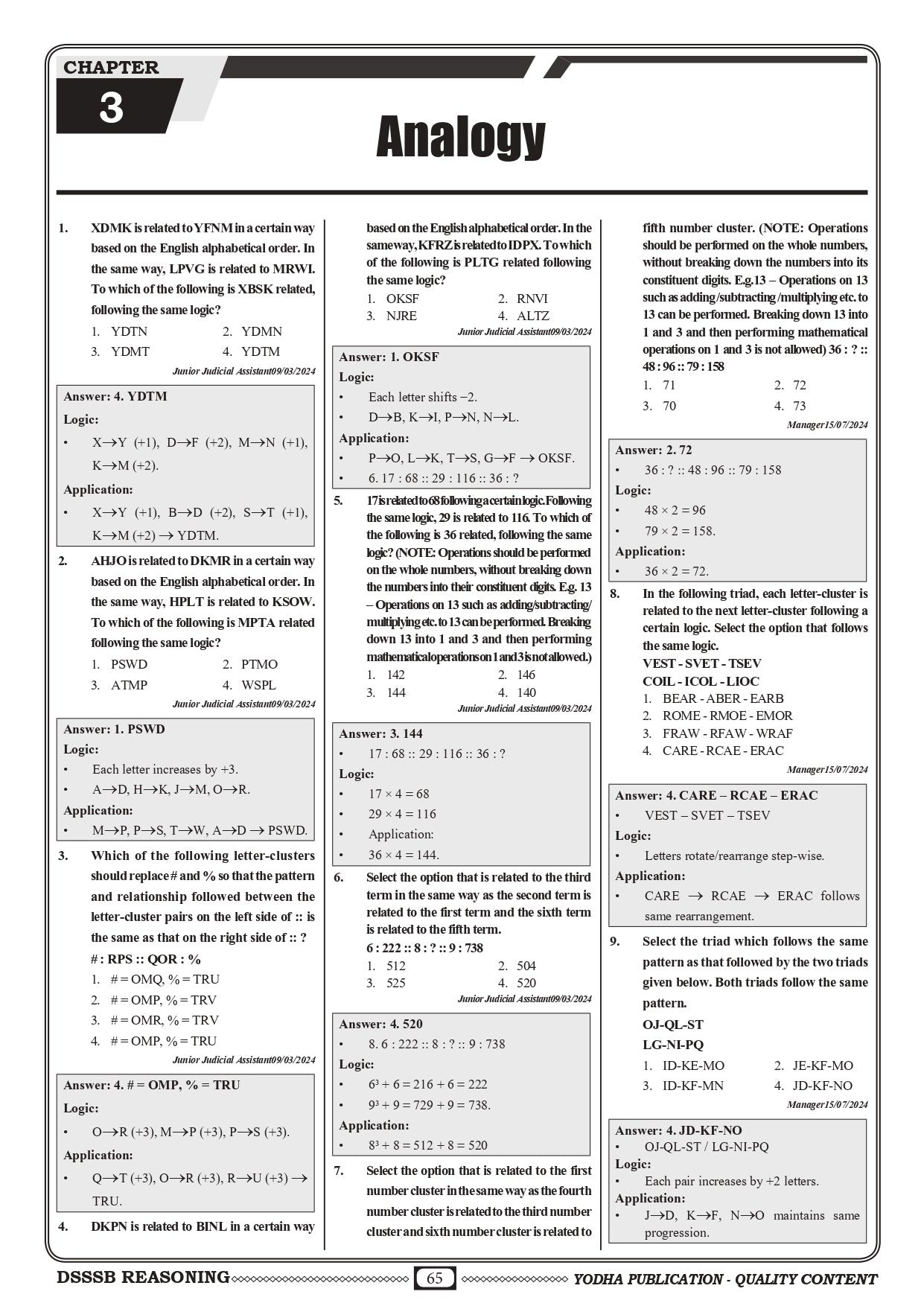 DSSSB REASONING PYQ