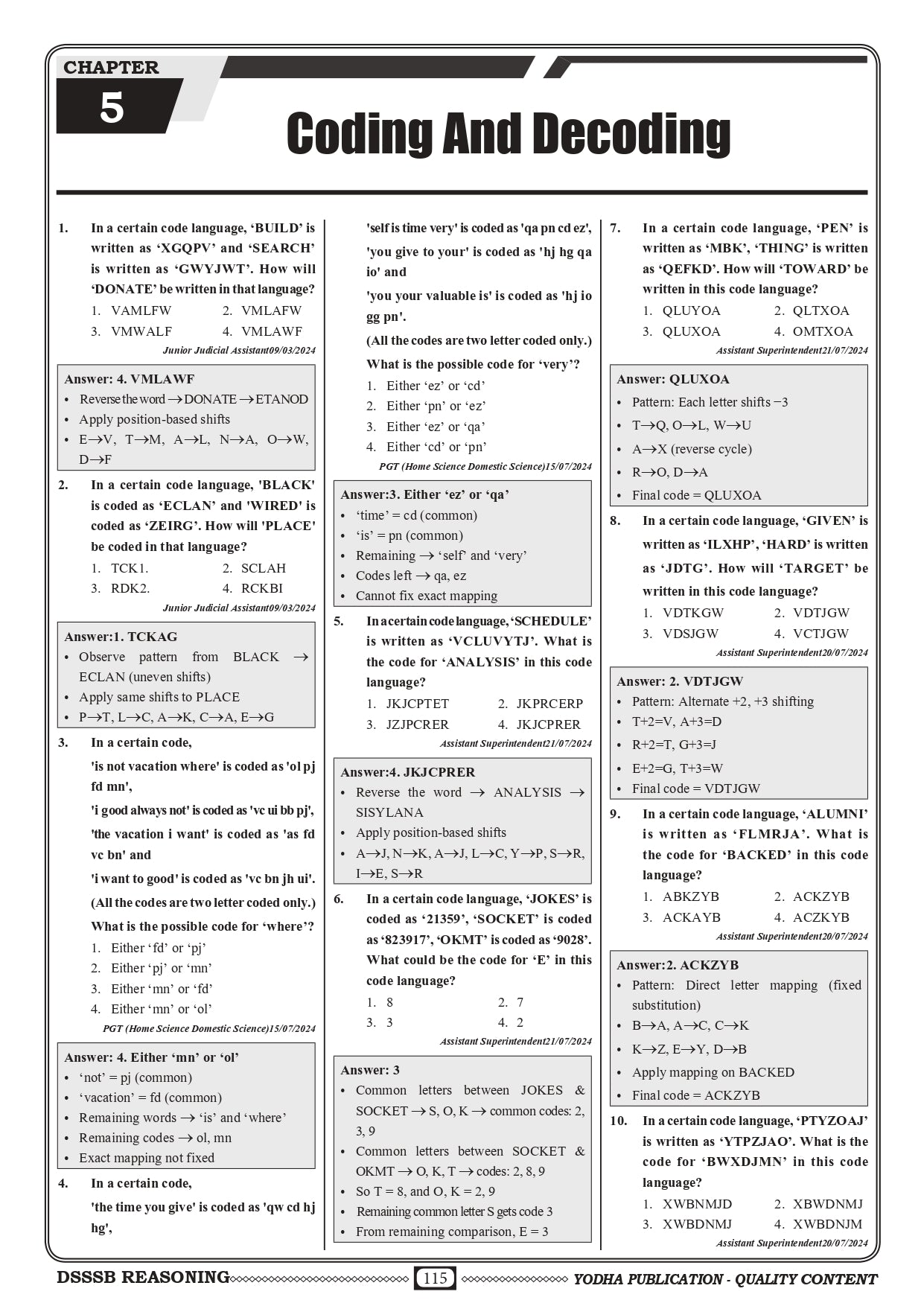 DSSSB REASONING PYQ