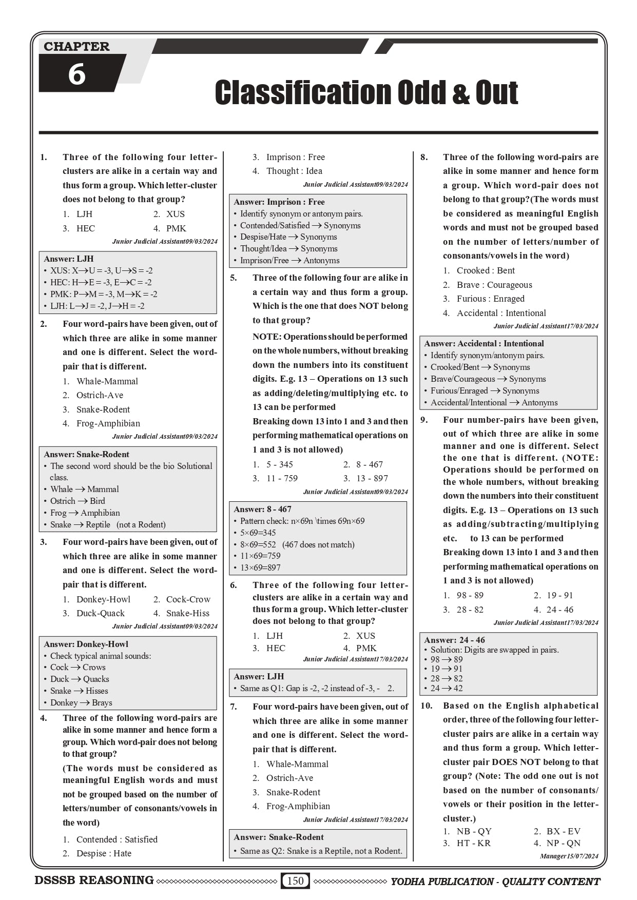 DSSSB REASONING PYQ