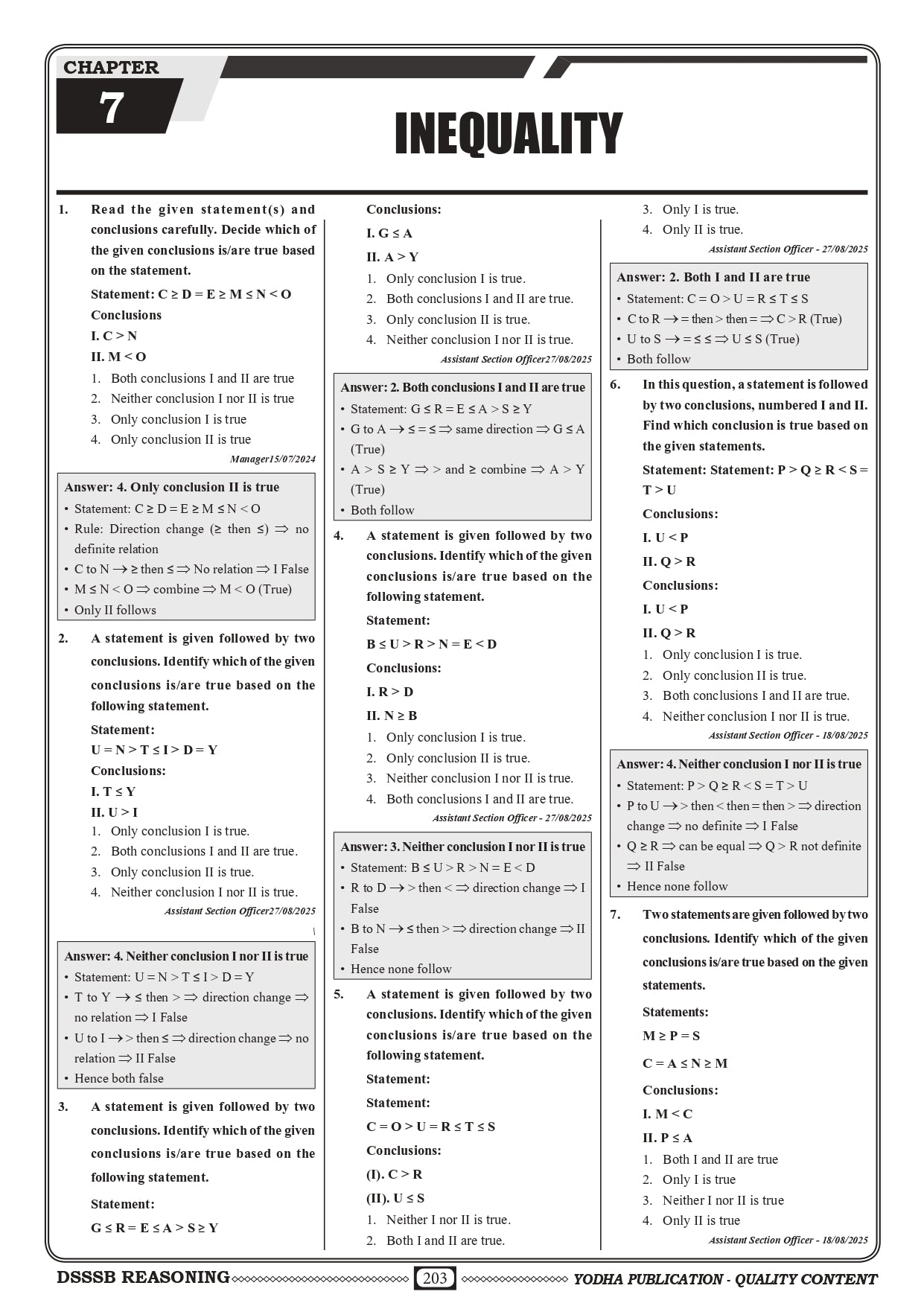 DSSSB REASONING PYQ