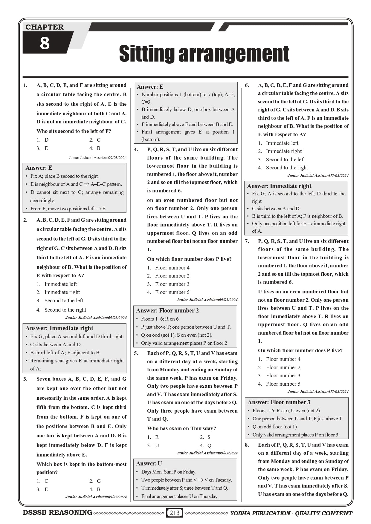DSSSB REASONING PYQ
