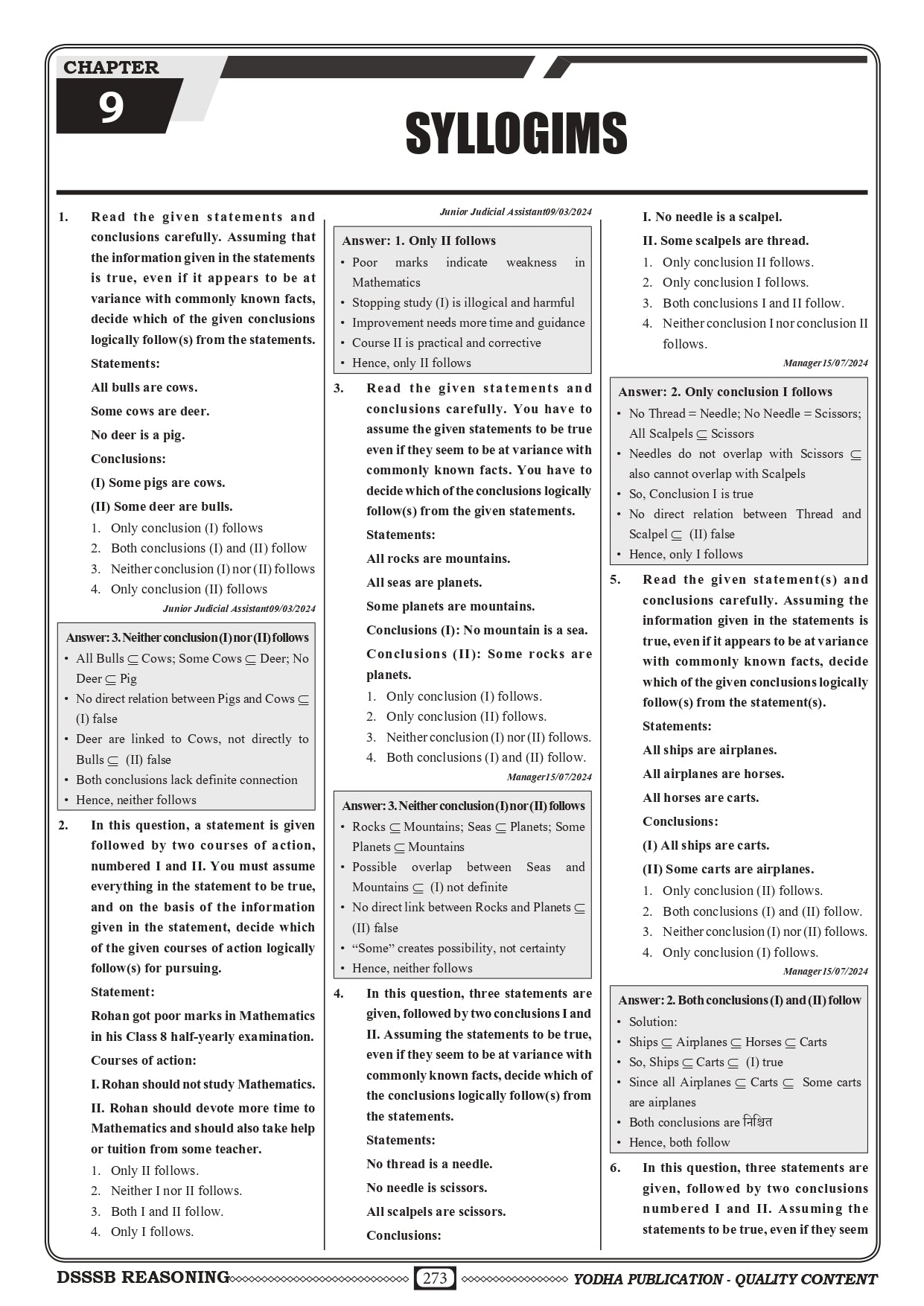 DSSSB REASONING PYQ
