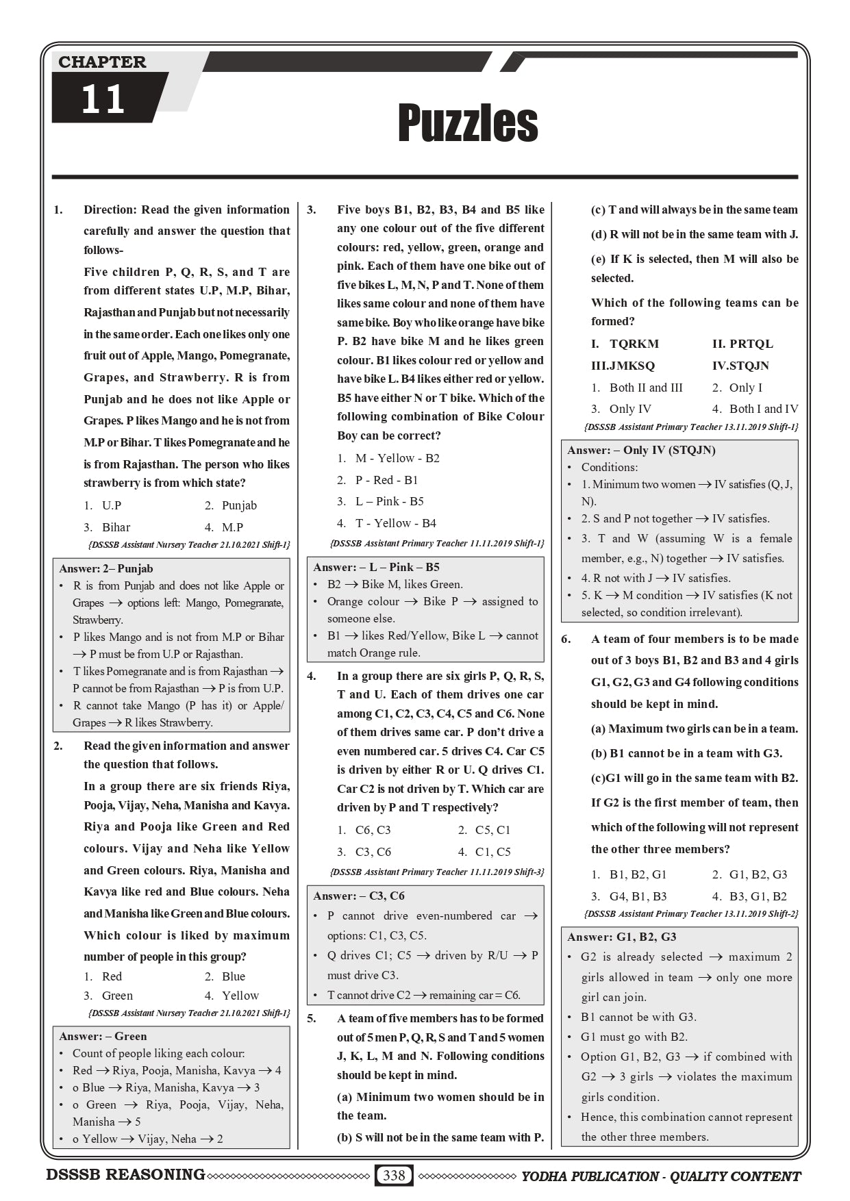 DSSSB REASONING PYQ