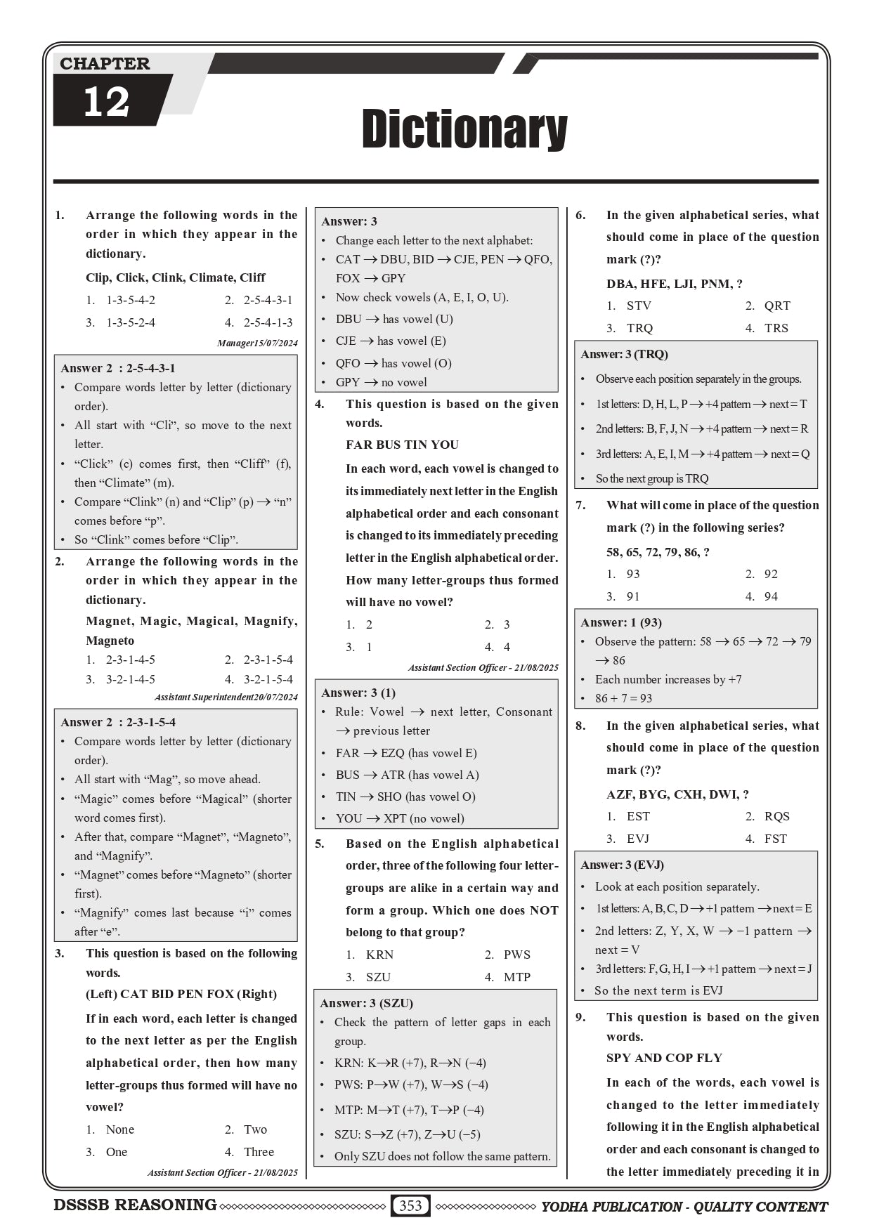 DSSSB REASONING PYQ